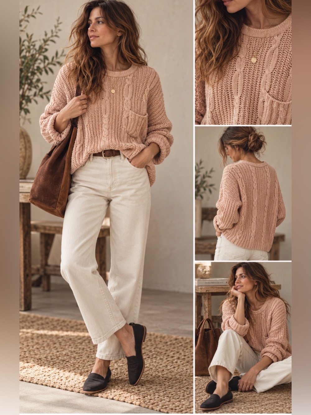 Soft Knit Cable Pocket Sweater - Pink